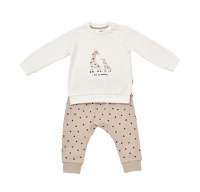 Set bluzita cu maneca lunga si pantaloni lungi cu buline Girafa, BabyCosy, 100% bumbac organic, Ecru - 1