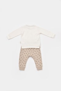 Set bluzita cu maneca lunga si pantaloni lungi cu buline Girafa, BabyCosy, 100% bumbac organic, Ecru - 3