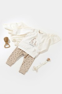 Set bluzita cu maneca lunga si pantaloni lungi cu buline Girafa, BabyCosy, 100% bumbac organic, Ecru - 4