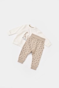 Set bluzita cu maneca lunga si pantaloni lungi cu buline Girafa, BabyCosy, 100% bumbac organic, Ecru - 9