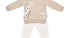 Set bluzita cu maneca lunga si pantaloni lungi cu buline Girafa, BabyCosy, 100% bumbac organic, Mink