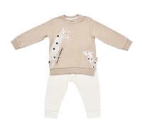 Set bluzita cu maneca lunga si pantaloni lungi cu buline Girafa, BabyCosy, 100% bumbac organic, Mink - 1