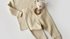 Set bluzita cu maneca lunga si pantaloni lungi din bumbac organic si 5% elastan - Crem, BabyCosy