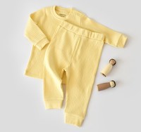 Set bluzita cu maneca lunga si pantaloni lungi din bumbac organic si 5% elastan - Galben BabyCosy - 1