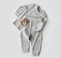 Set bluzita cu maneca lunga si pantaloni lungi din bumbac organic si 5% elastan - Gri BabyCosy - 1