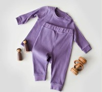 Set bluzita cu maneca lunga si pantaloni lungi din bumbac organic si 5% elastan - Mov, BabyCosy - 1