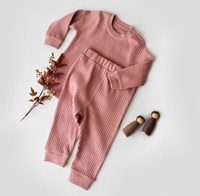 Set bluzita cu maneca lunga si pantaloni lungi din bumbac organic si 5% elastan - Roz, BabyCosy - 1