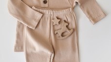 Set bluzita cu maneca lunga si pantaloni lungi din bumbac organic si modal - Blush BabyCosy