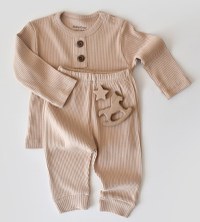 Set bluzita cu maneca lunga si pantaloni lungi din bumbac organic si modal - Blush BabyCosy - 1