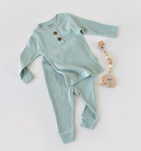 Set bluzita cu maneca lunga si pantaloni lungi din bumbac organic si modal - Mint BabyCosy - 1