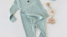 Set bluzita cu maneca lunga si pantaloni lungi din bumbac organic si modal - Mint BabyCosy