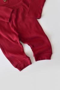 Set bluzita cu maneca lunga si pantaloni lungi din bumbac organic si modal - Rosu BabyCosy - 5