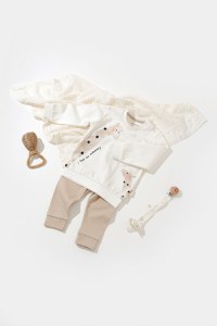 Set bluzita cu maneca lunga si pantaloni lungi Girafa, BabyCosy, 100% bumbac organic, Ecru - 2