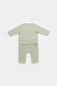 Set bluzita petrecuta si pantaloni lungi din muselina, BabyCosy, 100% bumbac organic, Verde - 4