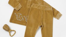 Set bluzita si pantaloni Elefant, 80%bumbac organic si 20% poliester - Mustar, BabyCosy