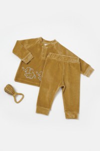 Set bluzita si pantaloni Elefant, 80%bumbac organic si 20% poliester - Mustar, BabyCosy - 1