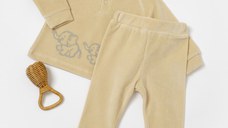 Set bluzita si pantaloni Elefant, 80%bumbac organic si 20% poliester - Stone, BabyCosy