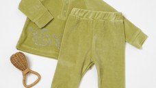 Set bluzita si pantaloni Elefant, 80%bumbac organic si 20% poliester - Verde, BabyCosy