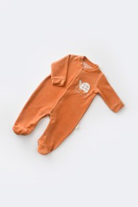 Set Broscuta cu salopeta si body din 80%bumbac organic si 20% poliester - Portocaliu, BabyCosy - 3