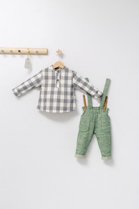 Set cu pantalonasi cu bretele si camasuta in carouri pentru bebelusi King, Tongs baby - 1