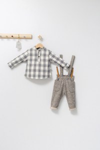 Set cu pantalonasi cu bretele si camasuta in carouri pentru bebelusi King, Tongs baby - 2