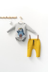 Set cu pantalonasi cu buzunare si body cu maneca lunga pentru bebelusi Monster, Tongs baby - 2