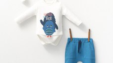 Set cu pantalonasi cu buzunare si body cu maneca lunga pentru bebelusi Monster, Tongs baby