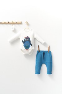 Set cu pantalonasi cu buzunare si body cu maneca lunga pentru bebelusi Monster, Tongs baby - 1