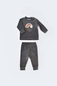 Set Curcubeu cu bluzita cu maneca lunga si pantaloni lungi din 80%bumbac organic si 20% poliester - Antracit, BabyCosy - 2