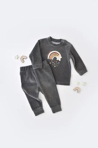 Set Curcubeu cu bluzita cu maneca lunga si pantaloni lungi din 80%bumbac organic si 20% poliester - Antracit, BabyCosy - 1