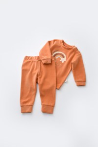 Set Curcubeu cu bluzita cu maneca lunga si pantaloni lungi din 80%bumbac organic si 20% poliester - Portocaliu, BabyCosy - 2