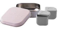 Set cutie cu 2 silipods pentru mancare bebelusi Miniware Grow bento, 3 piese, Cotton Candy+Grey