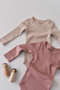 Set de 2 body-uri cu maneca lunga din bumbac organic si modal - Roz/Blush BabyCosy - 2