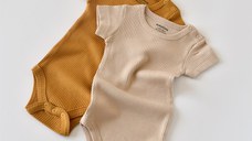 Set de 2 body-uri cu maneca scurta din bumbac organic si modal - Mustar/ Somon BabyCosy