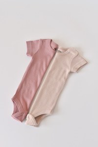 Set de 2 body-uri cu maneca scurta din bumbac organic si modal - Roz/Blush BabyCosy - 2