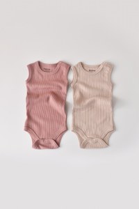 Set de 2 body-uri fara maneci din bumbac organic si modal - Roz/Blush BabyCosy - 2