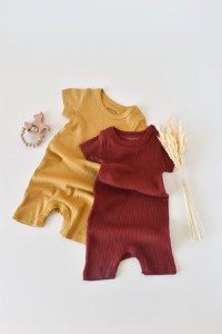 Set de 2 salopetele cu maneca scurta din bumbac organic si modal - Caramiziu/ Sofran BabyCosy - 3