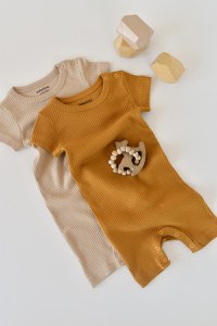 Set de 2 salopetele cu maneca scurta din bumbac organic si modal - Mustar/ Somon BabyCosy - 2