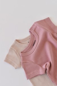 Set de 2 salopetele cu maneca scurta din bumbac organic si modal - Roz/ Blush BabyCosy - 5