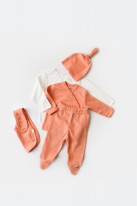 Set de 5 piese pentru nou nascut - 100% bumbac organic - Roz Piersica, BabyCosy - 3