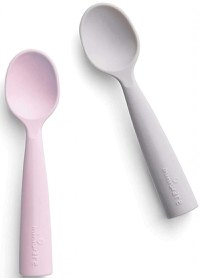 Set de lingurite bebelusi Miniware, 100% silicon alimentar, Grey+Cotton candy - 1