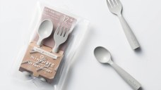 Set de tacamuri bebelusi Miniware My First Cutlery, 100% din materiale naturale biodegradabile, Dove Grey