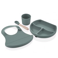 Set diversificare 4 piese din silicon BabyJem: bavetica, farfurie, lingurita si pahar - 4