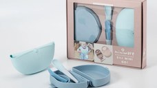 Set diversificare hrana bebelusi Miniware Sili Mini GO, 100% din materiale naturale biodegradabile, 3 piese, Blue Banana