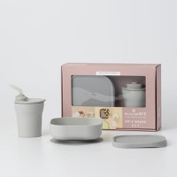 Set diversificare hrana bebelusi Miniware Sip&Snack, 100% din materiale naturale biodegradabile, 3 piese, Grey - 1