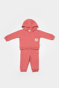 Set hanorac cu gluga si pantaloni, Two thread, 100%bumbac organic - Rose, BabyCosy - 4