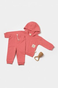 Set hanorac cu gluga si pantaloni, Two thread, 100%bumbac organic - Rose, BabyCosy - 1