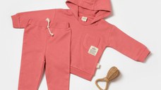 Set hanorac cu gluga si pantaloni, Two thread, 100%bumbac organic - Rose, BabyCosy