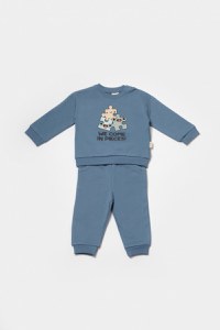 Set hanorac si pantaloni, Two thread, 100%bumbac organic - Indigo, BabyCosy - 2