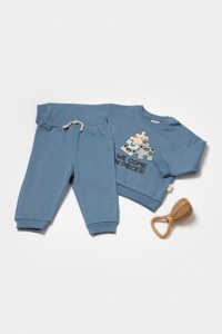 Set hanorac si pantaloni, Two thread, 100%bumbac organic - Indigo, BabyCosy - 1